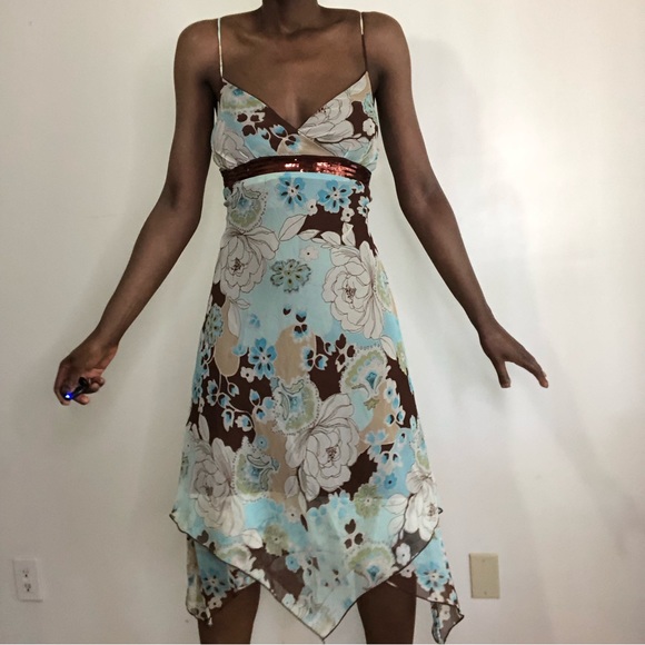 VINTAGE | Y2K Floral Print Handkerchief Hem Fairy Dress - Picture 1 of 5